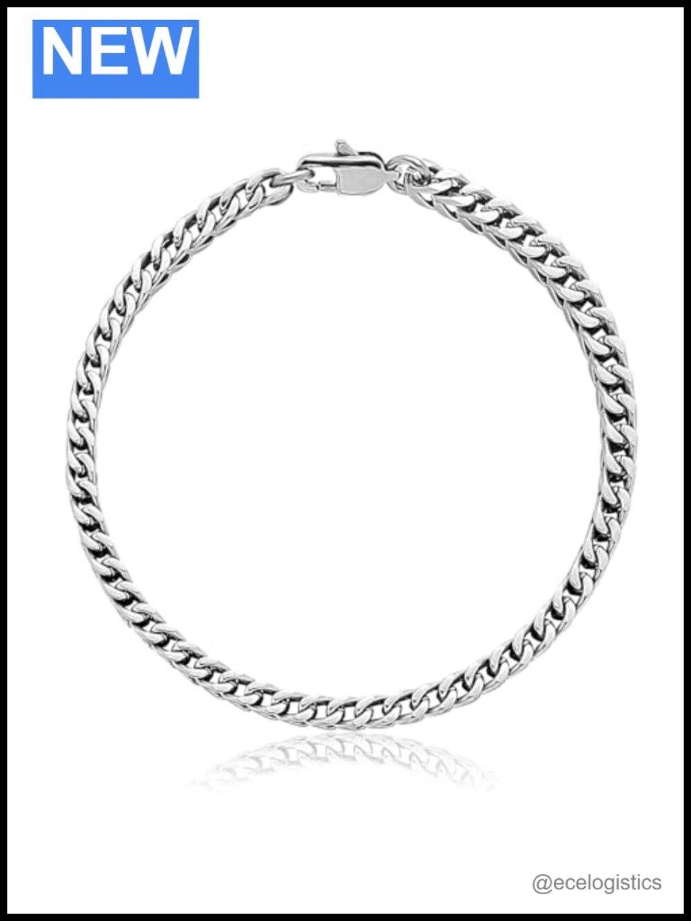 Pure Titanium Link Bracelet 4mm Square Keel Chain Unisex 8.26 in Gift